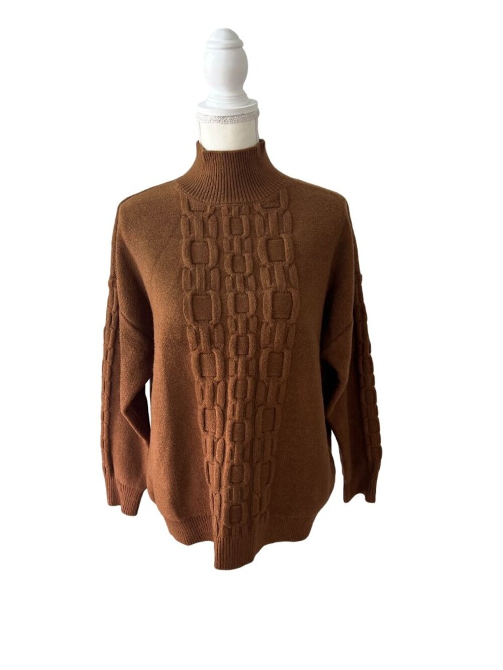 CALVIN KLEIN Mock Knit Camel Knit Sweater Size L NEW
